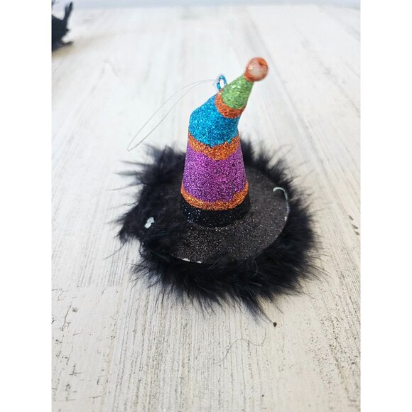 Pier 1 Witch hat feather sparkle ornament Xmas purple blue tree as is - Picture 2 of 7